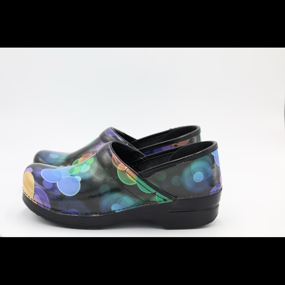 Dansko Clogs Size 41. Colorful, circle or bubble design.